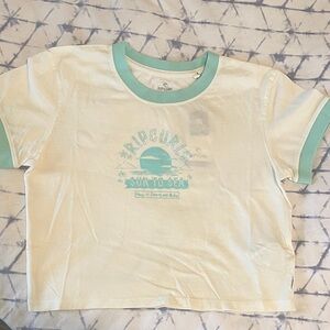 Rip Curl Cropped Cream and Aqua Ringer Tee, Small